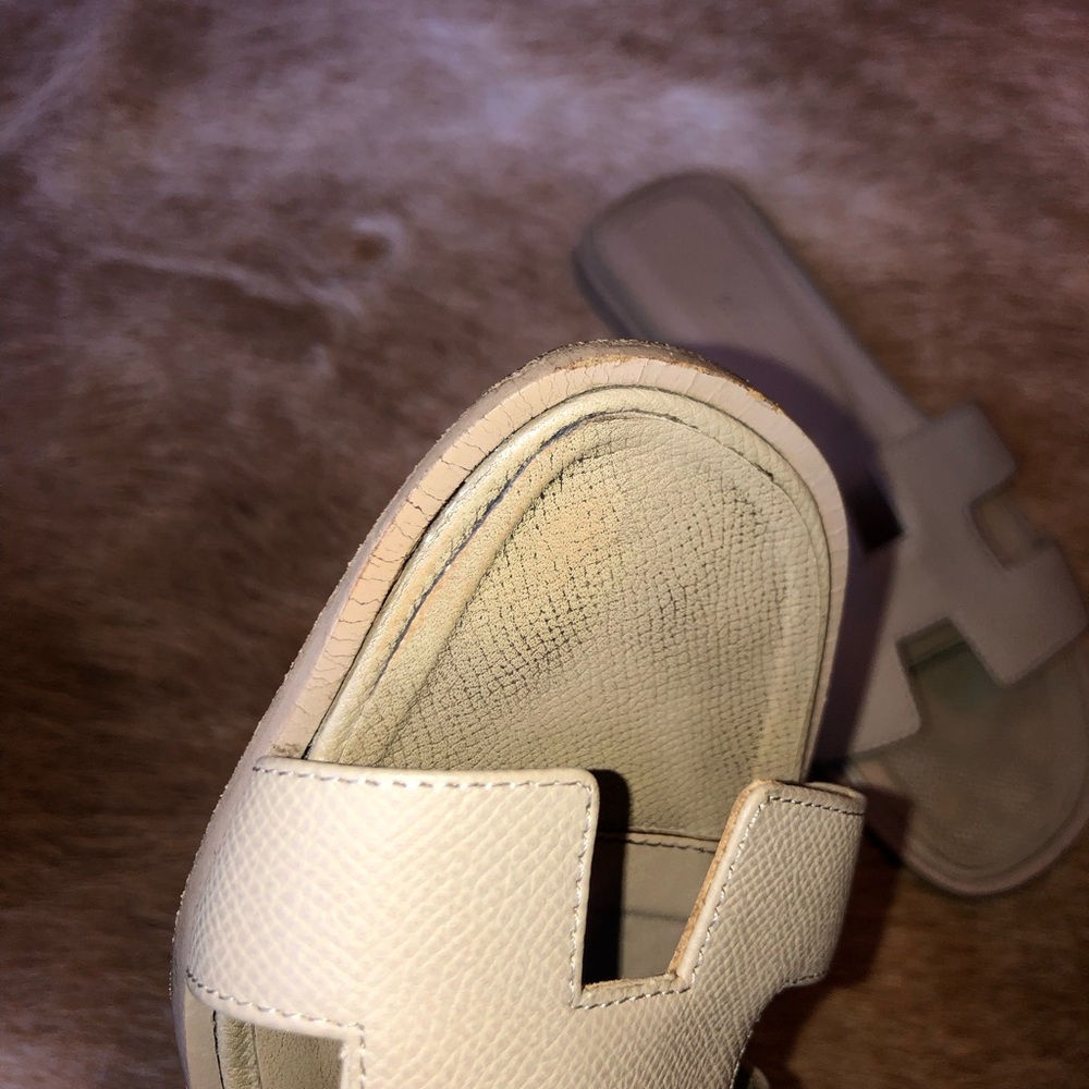 Hermes epsom leather Women's Ivory Oran Slide Sandals size 38 - Picture 6 of 7